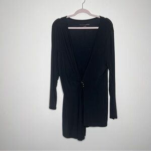 Soft Surroundings Tunic Top Women's Large Black Faux Wrap Asymmetric 2ET29